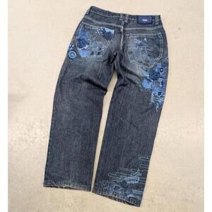 Rare Y2K OCON Baggy Wide Leg Cyber Embroidered Denim Jeans
